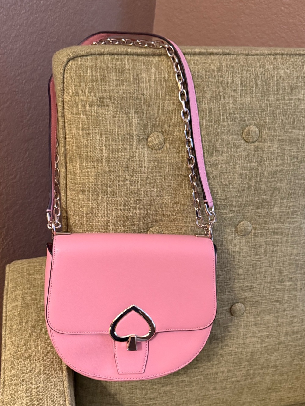 Pink Leather Crossbody Bag with Chain Strap